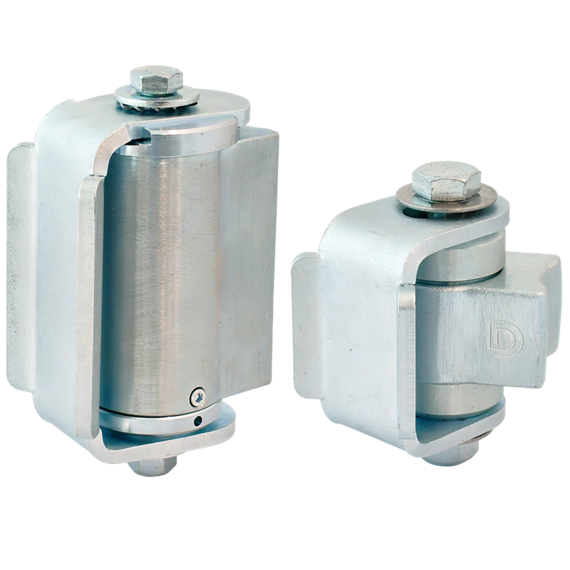 Juego de bisagras de puerta con cierre automático, soldables y de montaje central Shut It® BadAss™ CI3850R de D&D Technologies para postes redondos