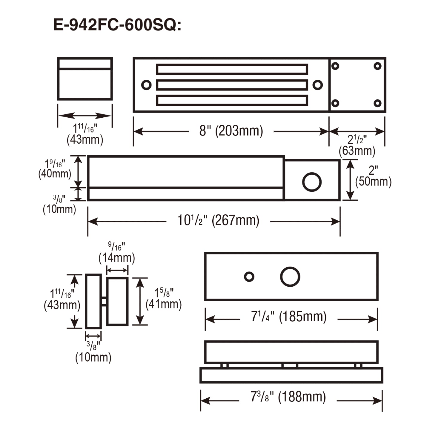 Cerradura magnética Seco-Larm SEA E-942FC-600SQ de 600 lb con soportes soldables