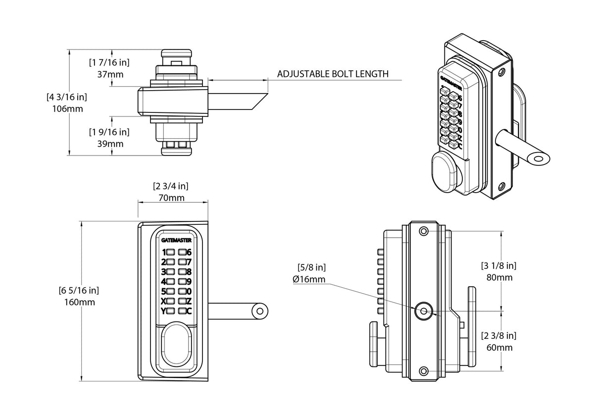 Gatemaster BDGS4060 - BDGS Superlock 2.0 Code Gate Lock - Single-Sided Keypad - 1-1/2" - 2-3/8" Gate Frames - Specifications