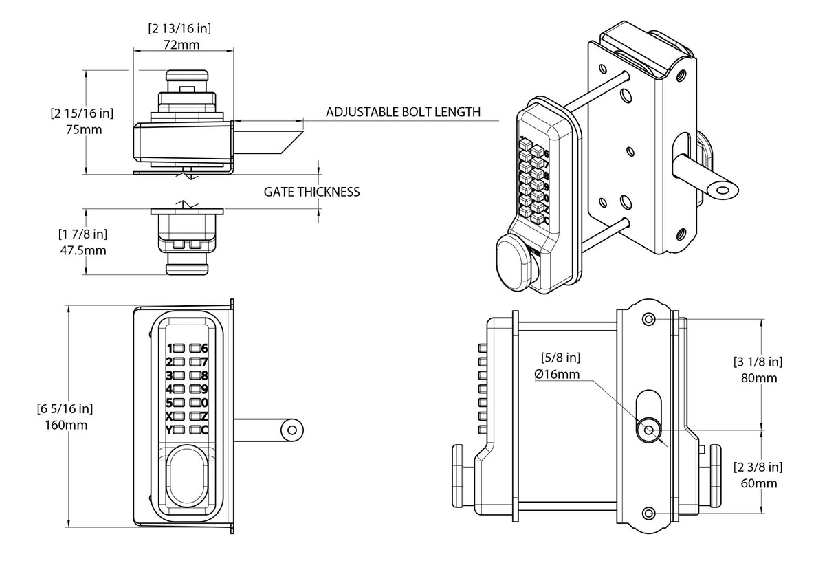 Gatemaster BDGSW Superlock 2.0 Code Gate Lock - Surface Mounted - Single-Sided Keypad - Specifications