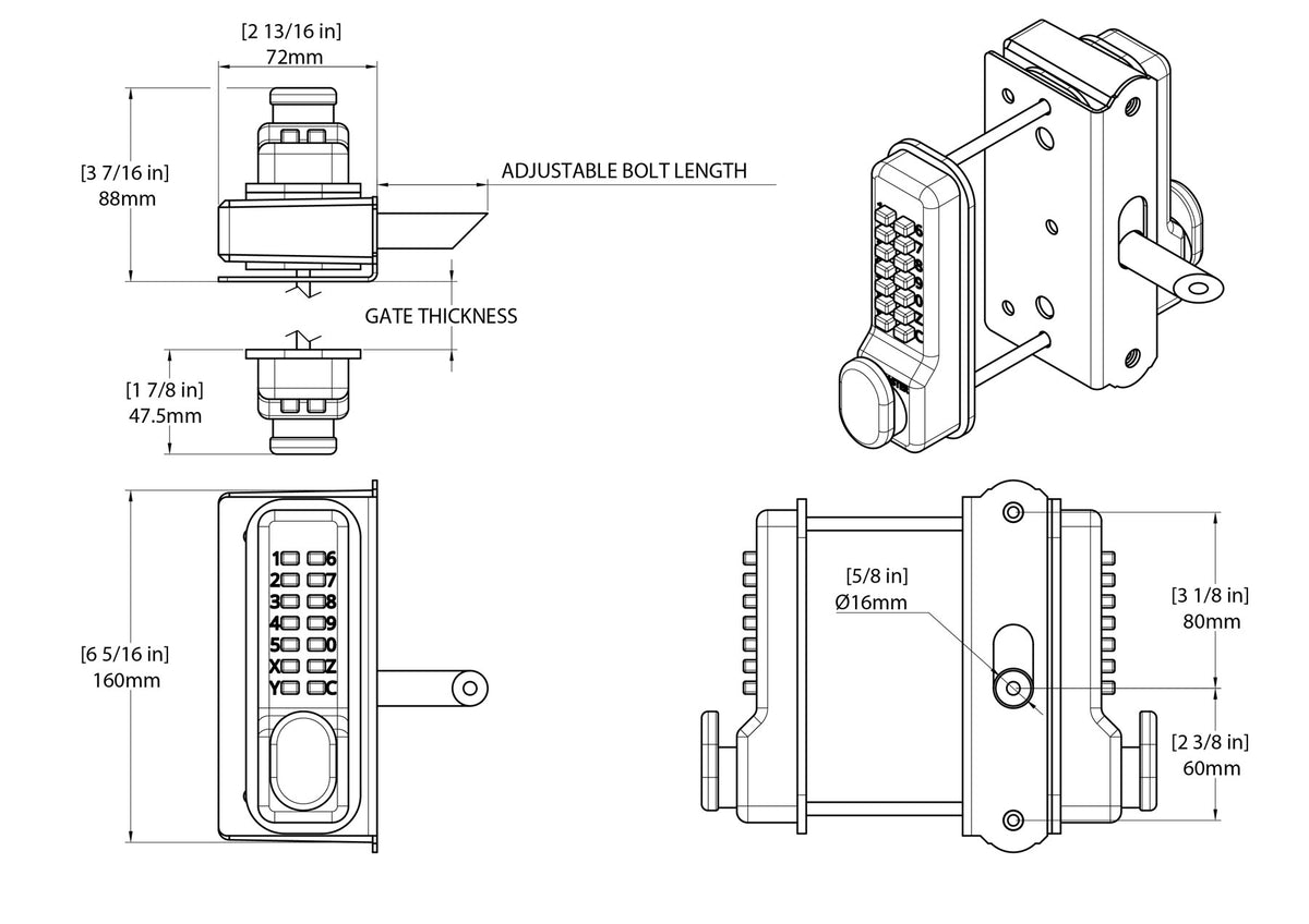 Gatemaster BDGW Superlock 2.0 Code Gate Lock - Surface Mounted - Double-Sided Keypad - Specifications