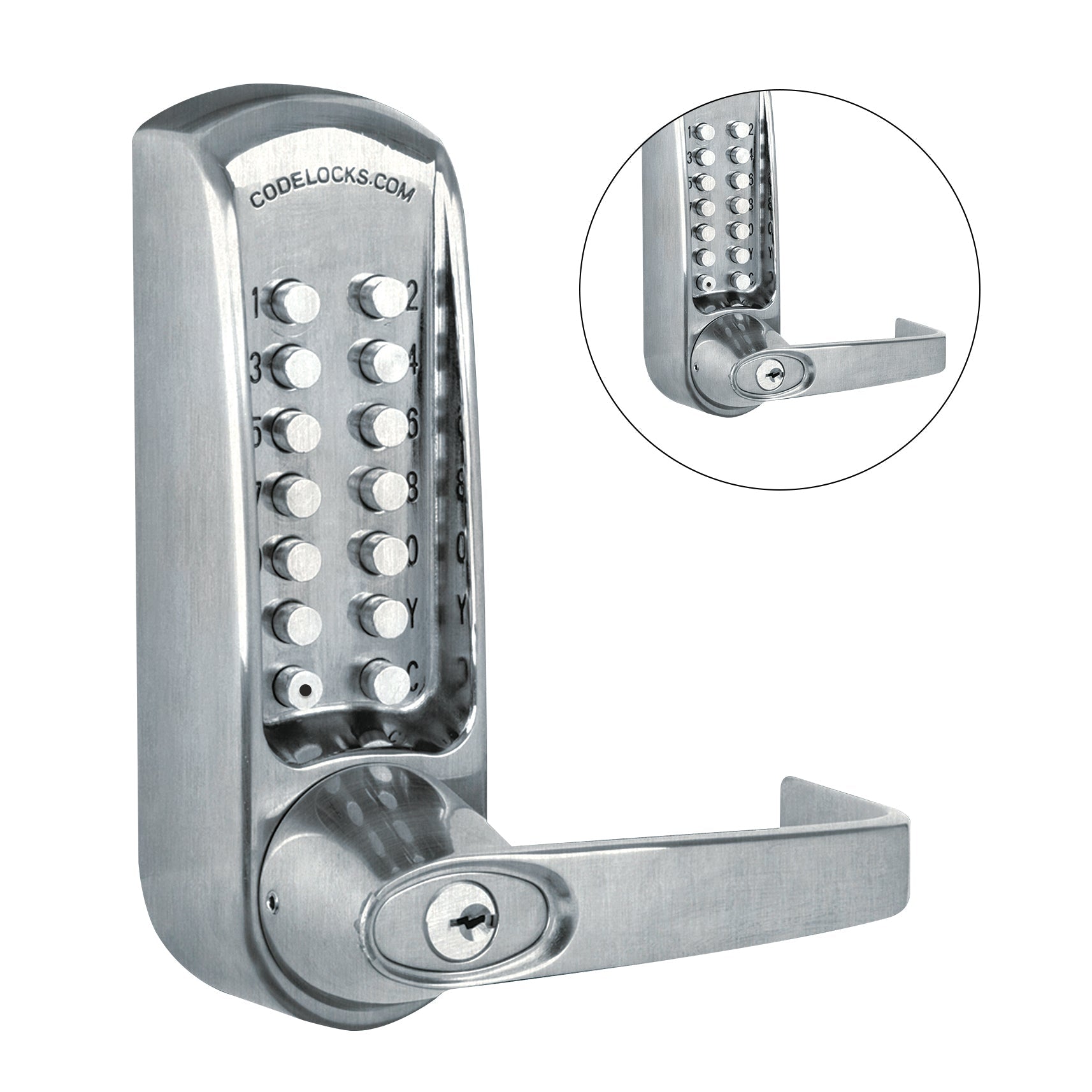 D&D Technologies Codelocks CL615 back to back code free keypad lever lock, brushed steel