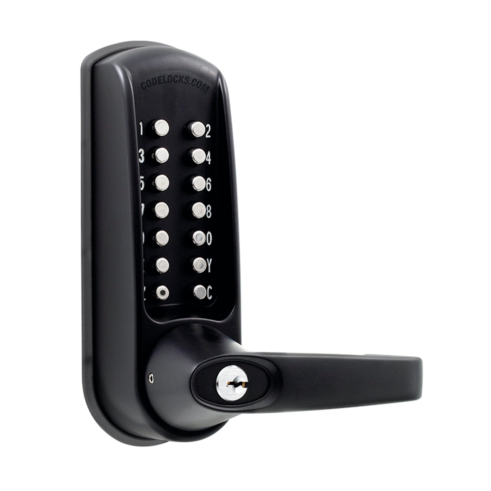 D&D Technologies Codelocks CL615 code free keypad lever lock with key override, black marine grade