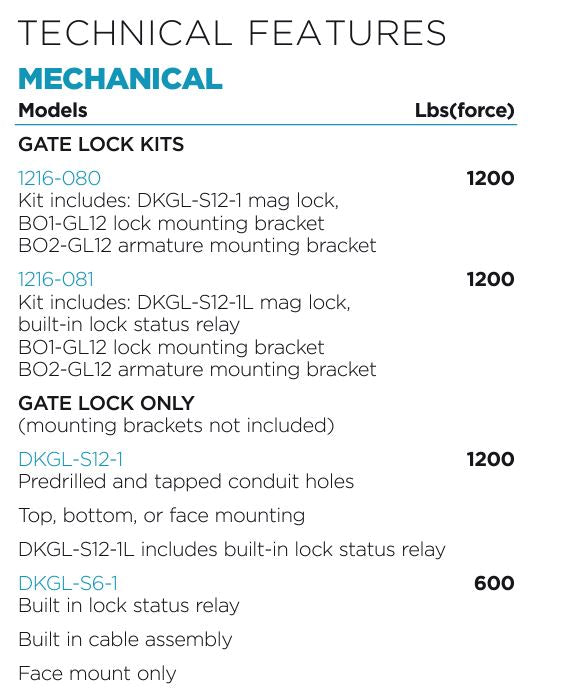 Cerradura magnética para puerta Doorking DKGL-S12-1 - Información técnica