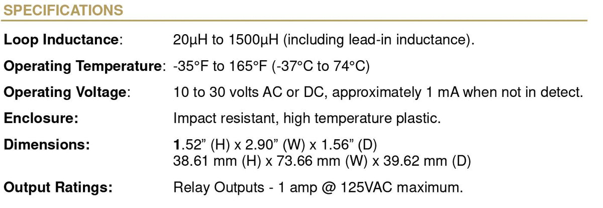 DIABLO DSP-7LP, VEHICLE DETECTOR - Specifications