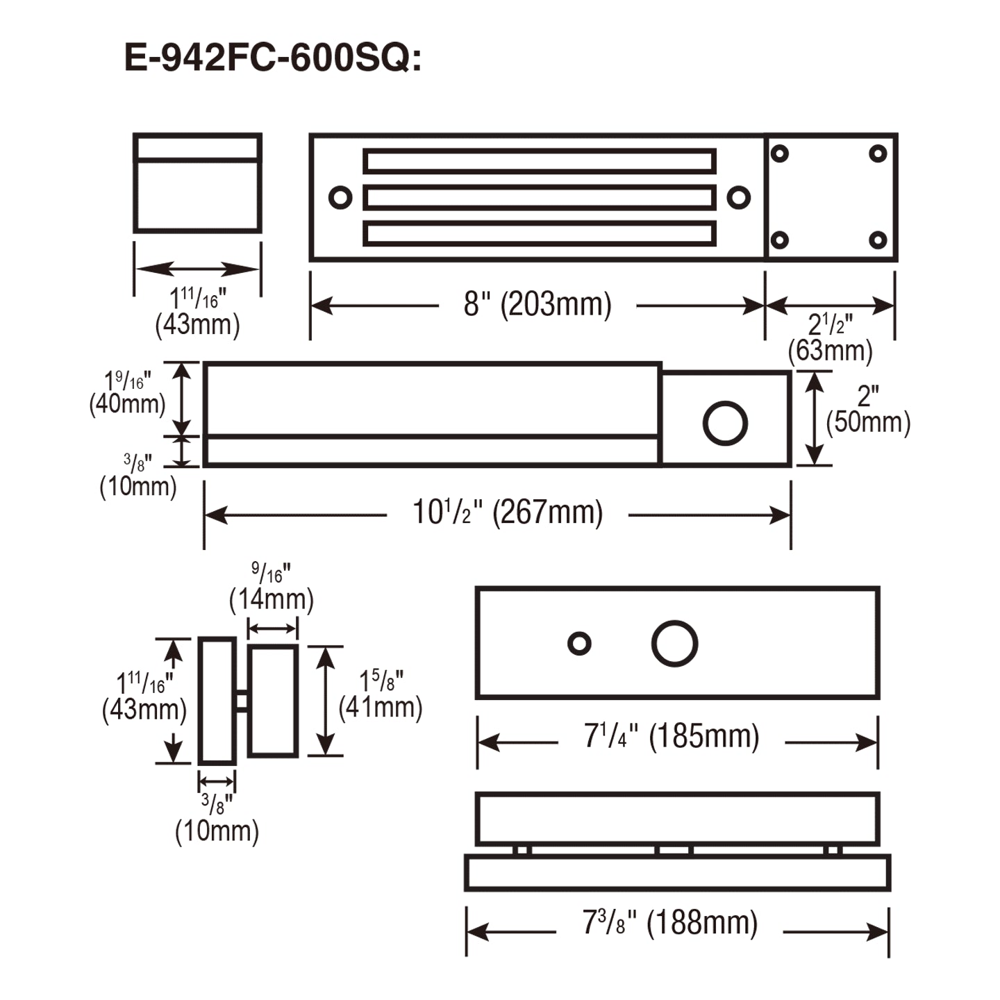 Seco-Larm SEA E-942FC-600SQ 600LB Maglock, With Weldable Brackets