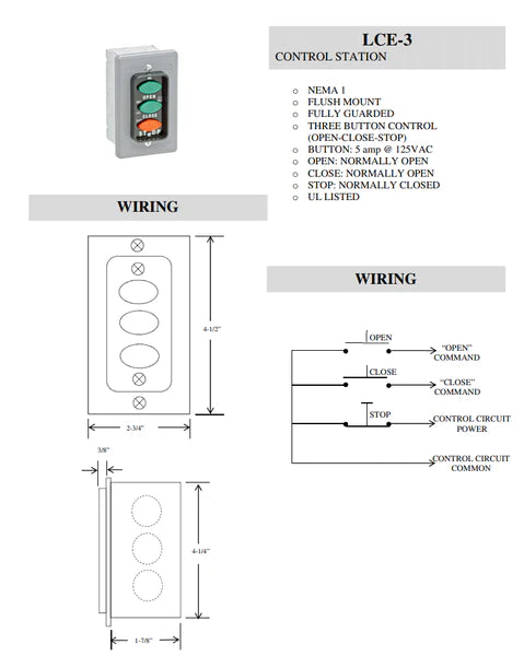 LCE-3 - Open / Close / Stop (NC Stop Circuit) - Technical information