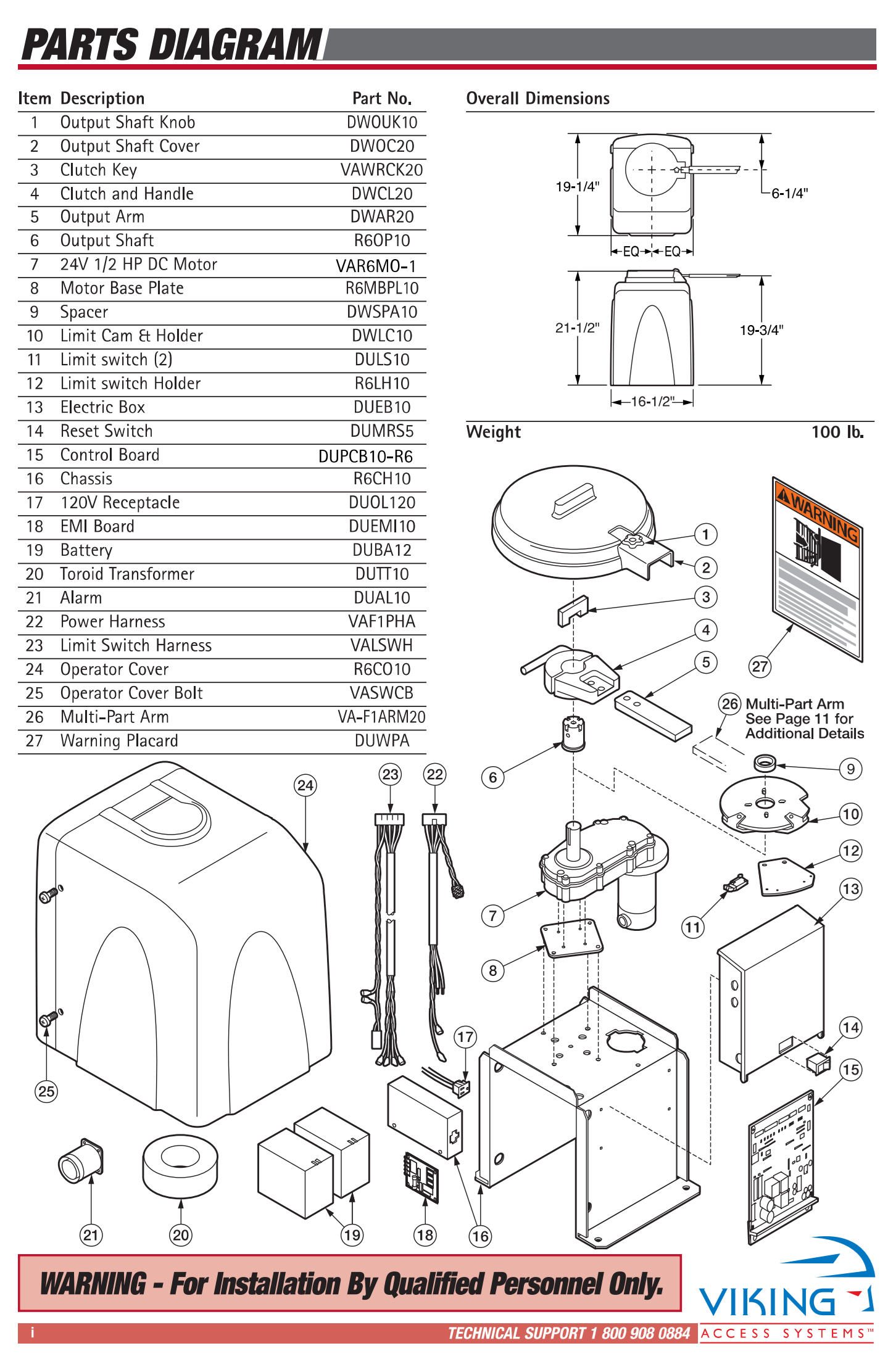 Motorreductor de CC Viking R-6 de 24 V y 1/2 HP - R6MO20