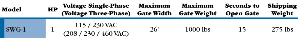 LINEAR OSCO SWG-183 1HP SWING GATE OPERATOR - Specifications