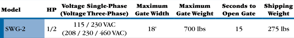 LINEAR OSCO SWG-211 1/2HP SWING GATE OPERATOR - Specifications