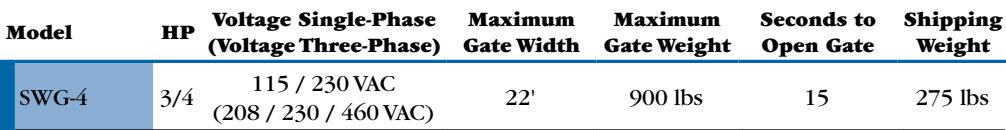 LINEAR OSCO SWG-411 3/4HP SWING GATE OPERATOR - Specifications