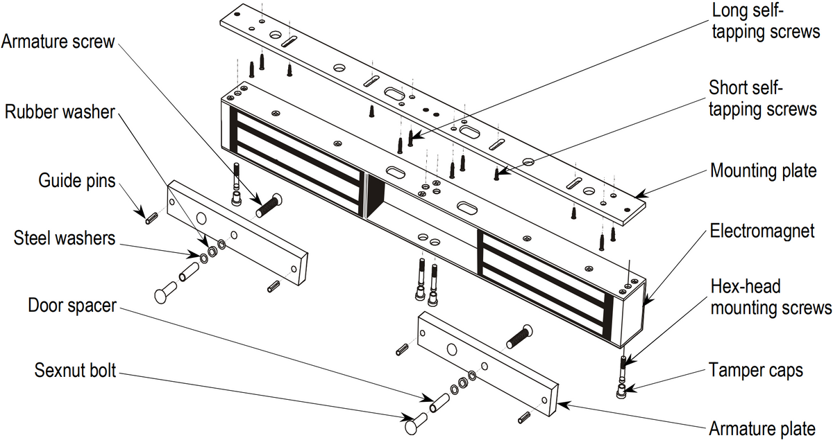 Seco-Larm E-941DA-1K2Q Double Door Electromagnetic Lock 1200lbs - Technical information