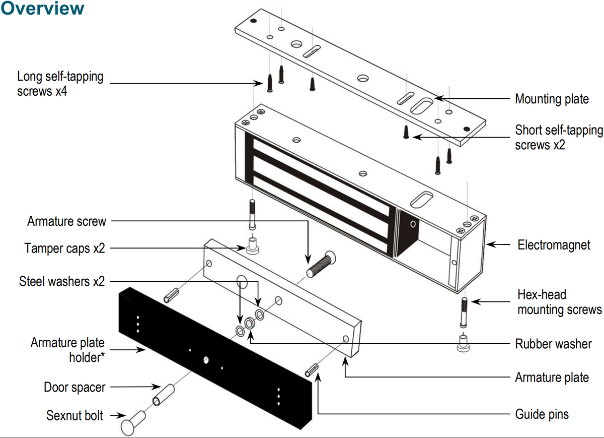 Cerradura magnética individual Seco-Larm E-941SA-1K2PD de 1200 lb - Información técnica