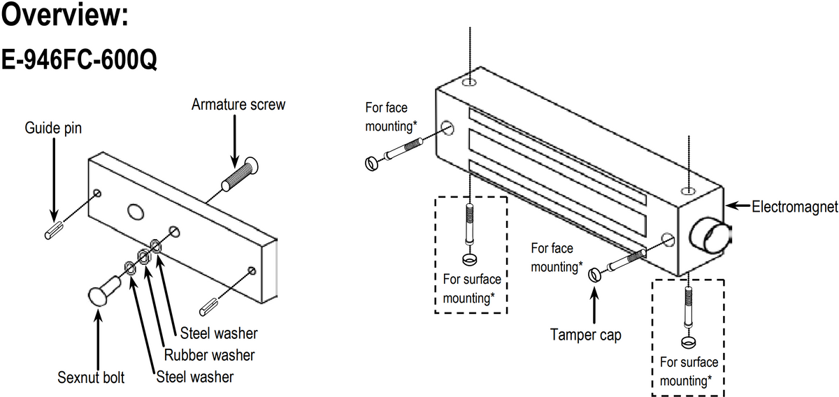 Seco-Larm E-946FC-600Q Electromagnetic Gate Lock, 600-lb - Technical information