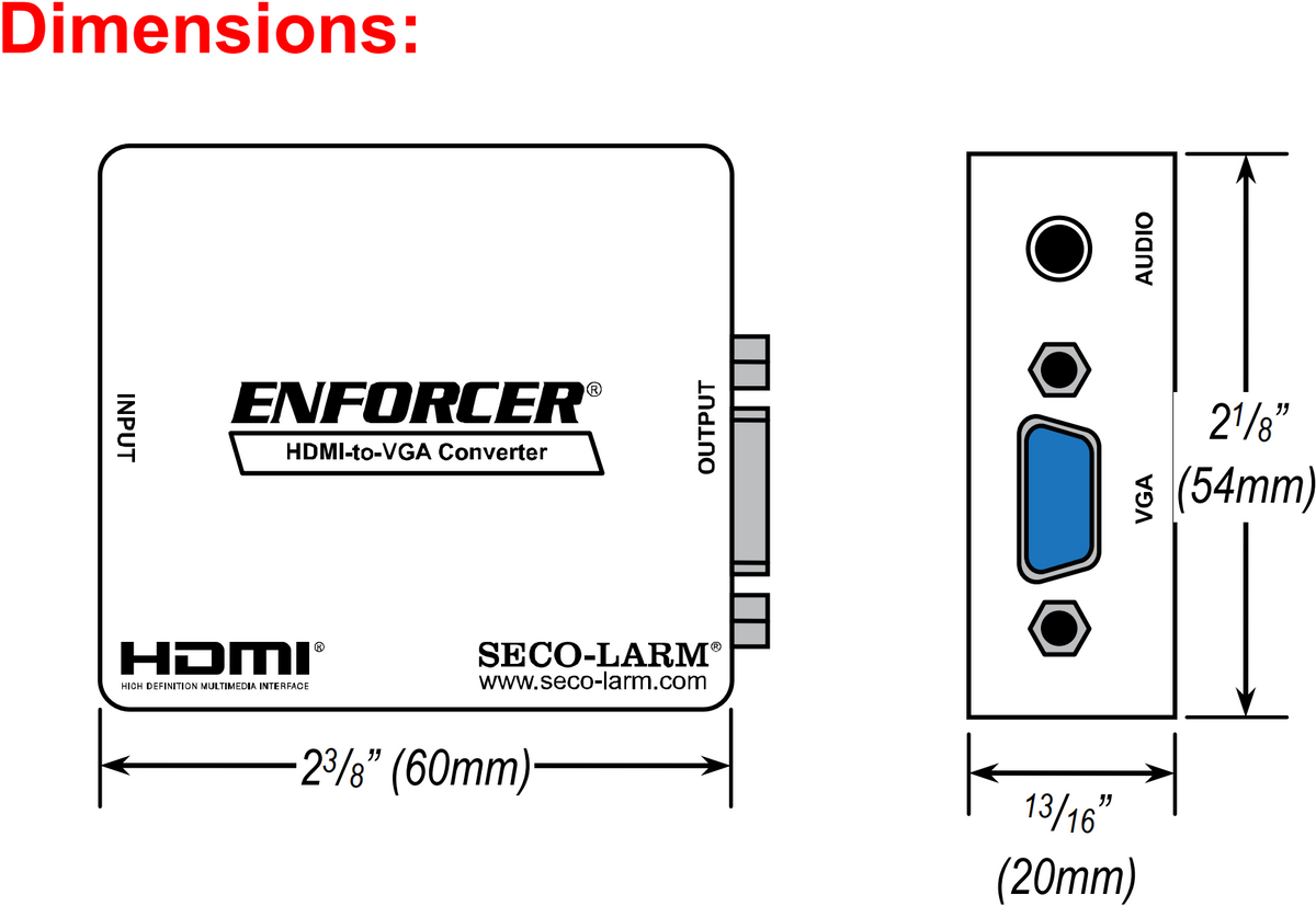 Seco-Larm MVA-HV01Q HDMI Converter to VGA - Technical information