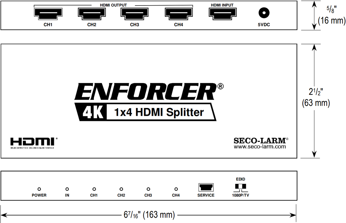 Seco-Larm MVD-AH14-01Q HDMI Splitter-up to 4 - Technical information