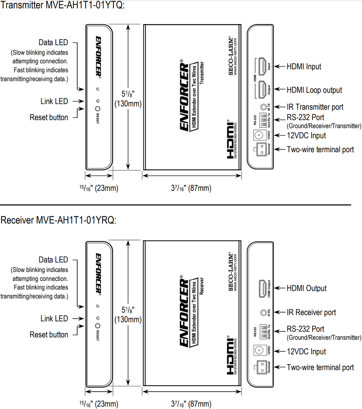 Seco-Larm MVE-AH1T1-01YQ HDMI Extender - Technical information