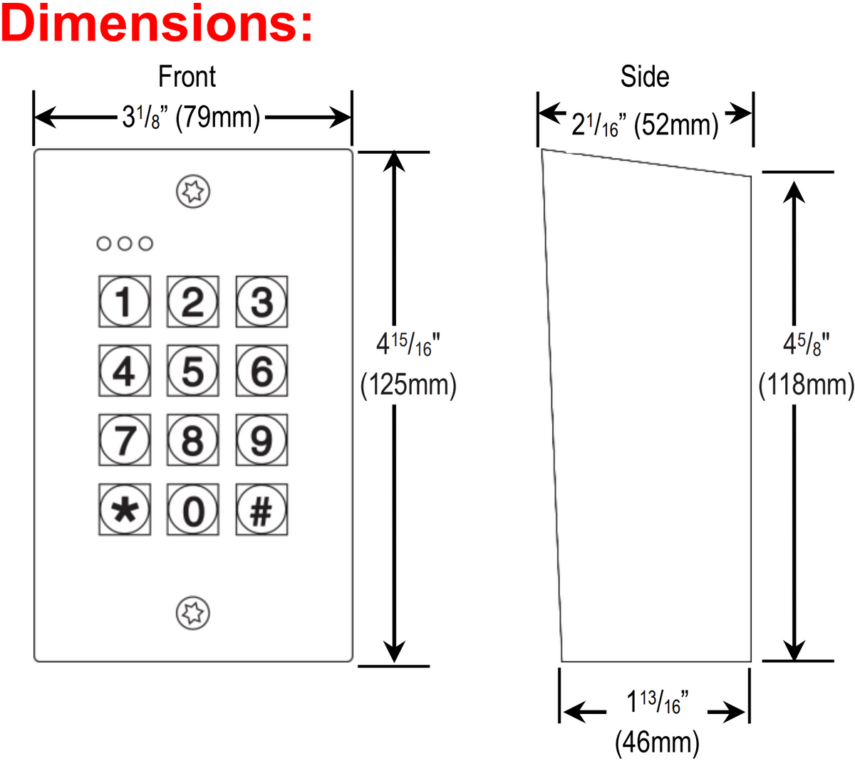 Seco-Larm SK-1123-SPQ Vandal Resistant Outdoor Card/Keypad - Technical information