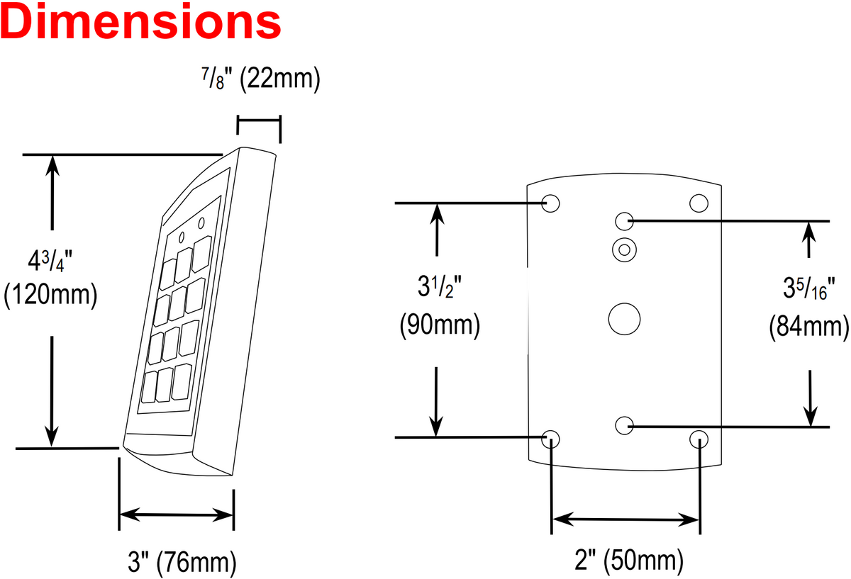 Seco-Larm SK-1323-SPQ Sealed Waterproof Stand Alone Keypad with Prox. - Technical information