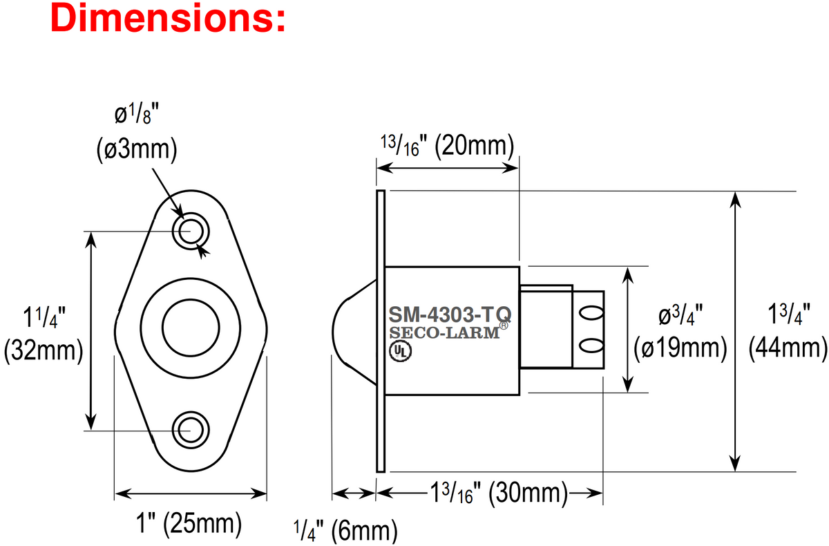 Seco-Larm SM-4303-TQ/W Roller-Ball Recessed Mount Magnetic Contact - White - Technical information