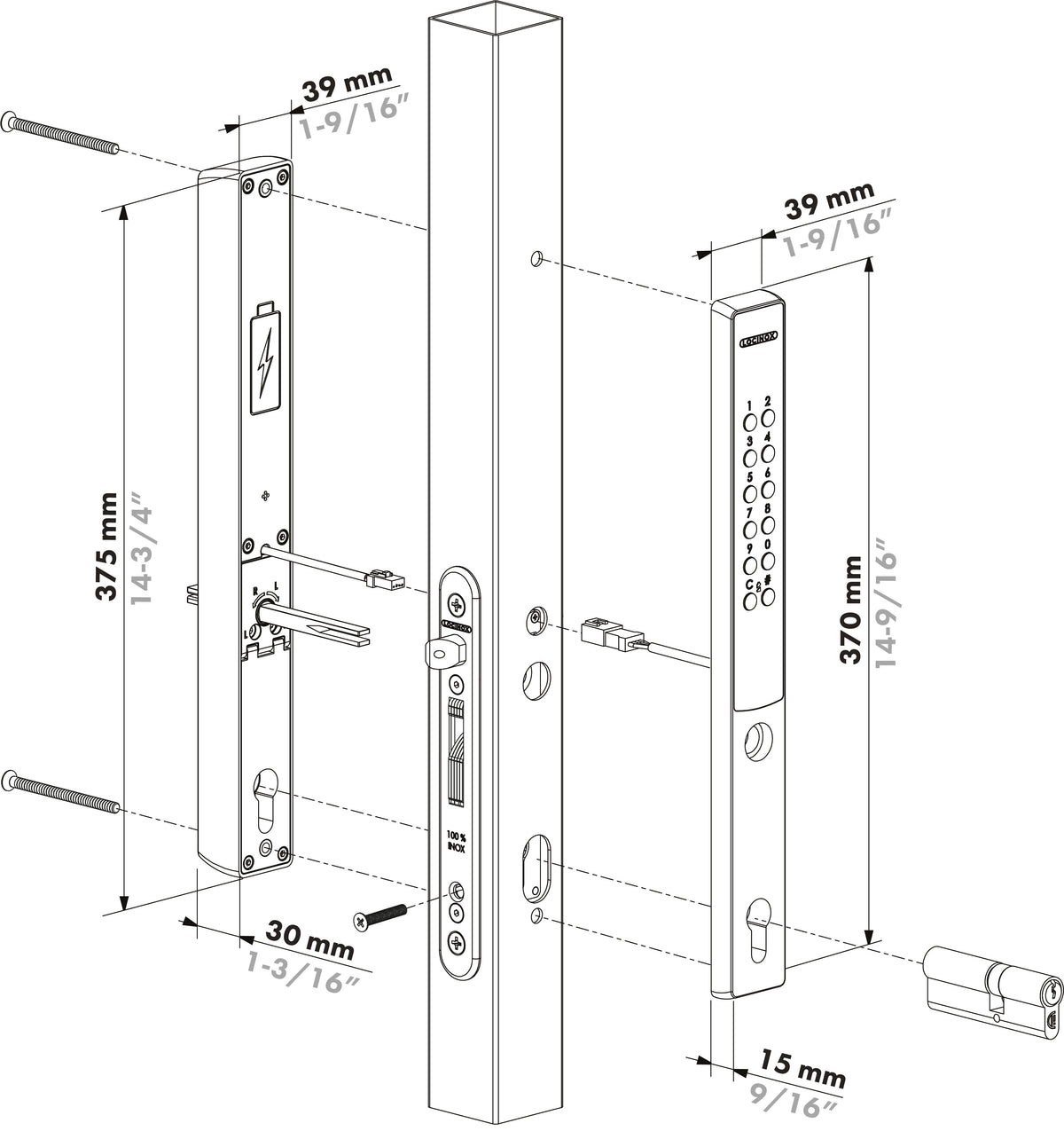 Locinox Vera double-sided dimension drawing