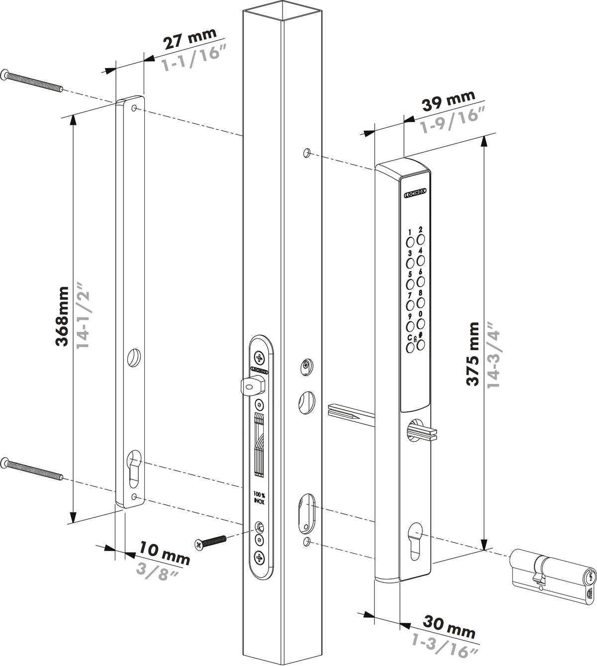 Locinox Vera single-sided dimension drawing