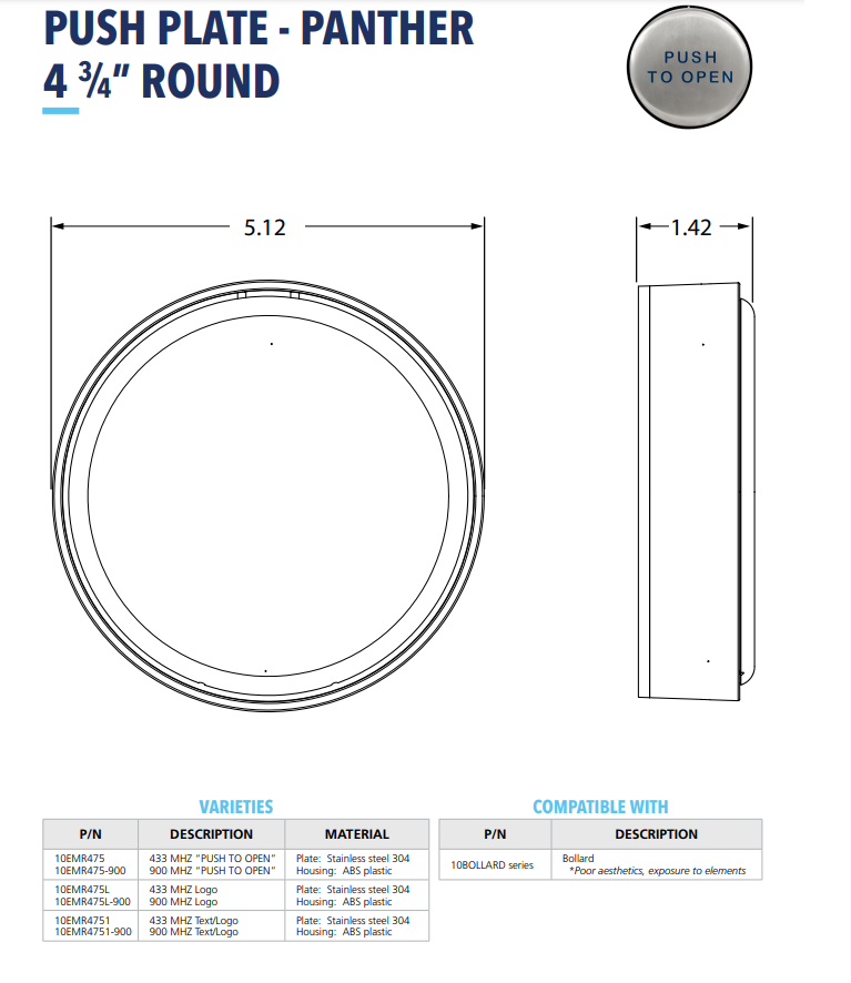 BEA 10EMR4751 Panther Wireless - Micrófono redondo de 4,75" con texto y logotipo - Información técnica