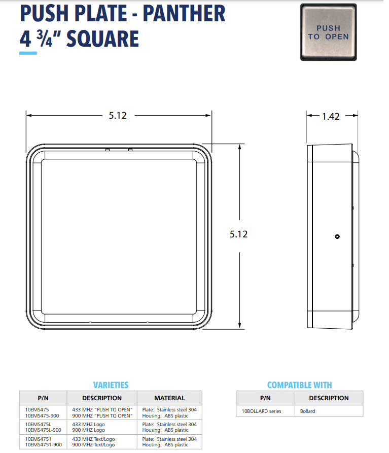 BEA 10EMS475 Panther Wireless 4.75" Square Slim Text Only - Technical information