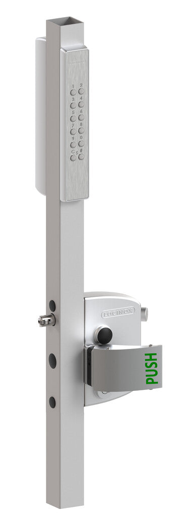 Locinox LNKQ40C1LVCAPUD2-SILV VOLTA - Surface mounted lock with external battery powered Single-Sided keypad & Free Exit Push Paddle - Silver