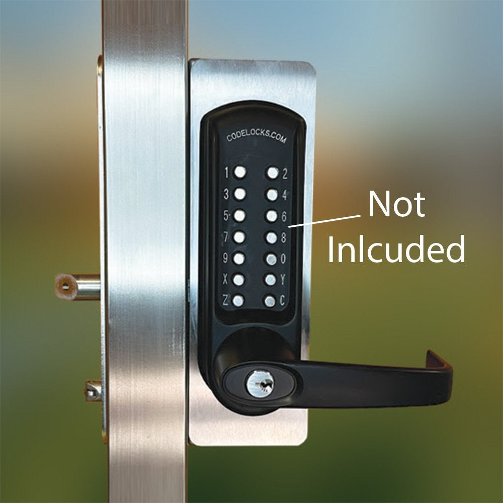 D&D Technologies Codelocks XtraD gate lock on a gate post, keypad shown for reference